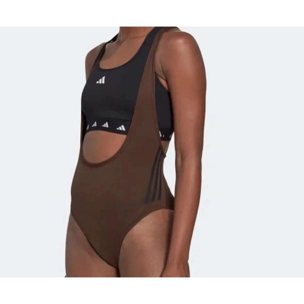 Adidas Women’s Train Icons 3 Stripes One Piece Brown Leotard Suit Size Medium